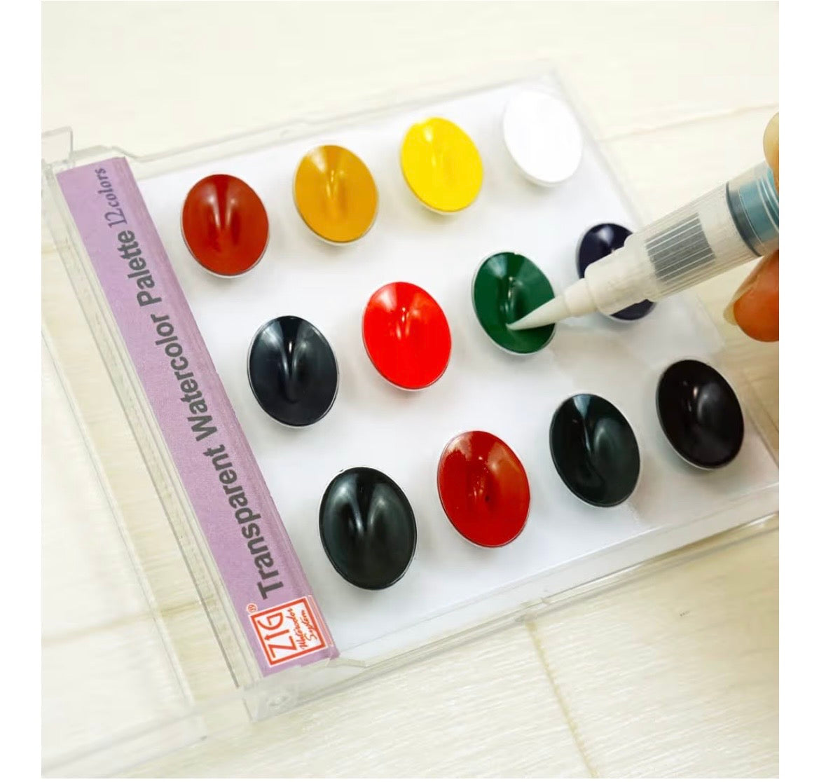 Zig Kuretake Watercolor 12 Colors Palette – Transparent