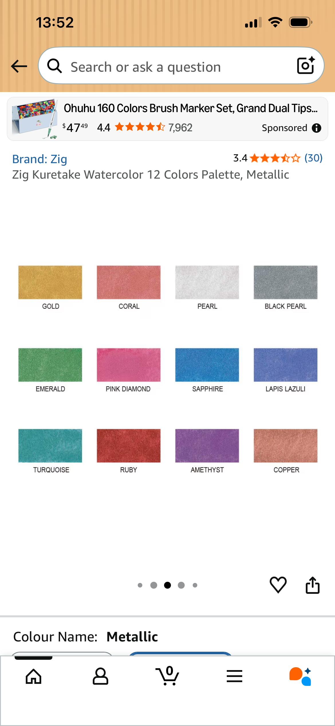 Zig Kuretake Watercolor 12 Colors Palette – Metallic